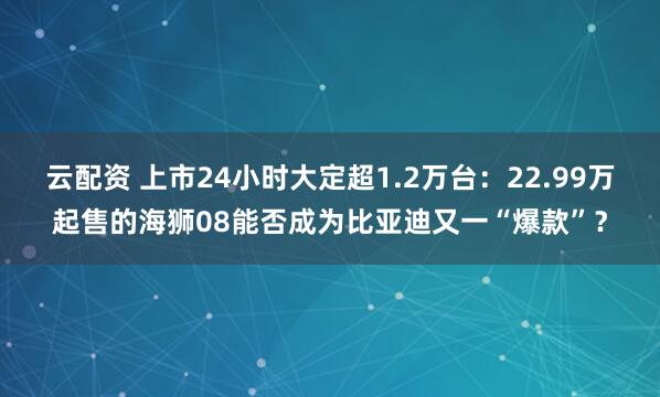 云配资 上市24小时大定超1.2万台：22.99万起售的海狮08能否成为比亚迪又一“爆款”？
